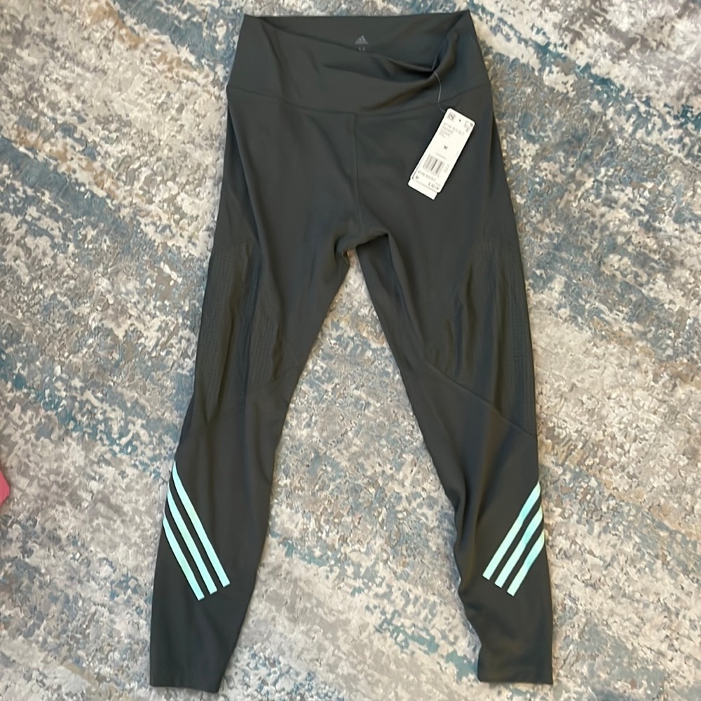 NWT Adidas Leggings Color Grey with mint accents Size Medium